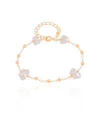 Pulseira Bolinhas Borboletas Pérolas Banhado a Ouro 18K