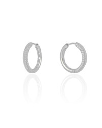 Brinco Argola Click Redonda Cravejada Cristal 2.3 cm Ródio Branco