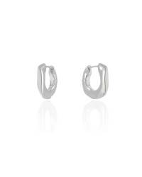 Brinco Argola Click Quadrada Orgânica Lisa 1.9 cm Ródio Branco