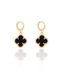Brinco Argola Click Trevo Preto 3.2 cm Banhado a Ouro 18K