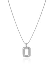Gargantilha Veneziana Retângulo Vazado Liso Ródio Branco - 40 cm