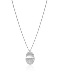 Gargantilha Veneziana Oval Liso e Cravejado Cristal Ródio Branco - 40 cm