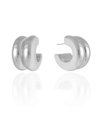 Brinco Argola Tubo Dupla Lisa 2.9 cm Banho Branco