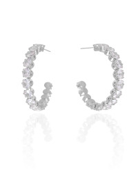 Brinco Argola Pontos de Luz Cristal 3.7 cm Ródio Branco