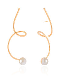 Brinco Fio Torcido Pérola 7.5 cm Banhado a Ouro 18K