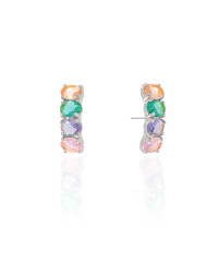 Ear Hook Ovais Coloridos 2.5 cm Ródio Branco