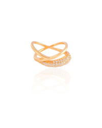 Anel Entrelaçado Cravejado Cristal Tamanho 13 Banhado a Ouro 18K