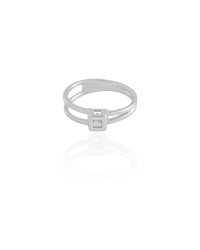 Anel Vazado Quadrado Cristal Tamanho 18 Ródio Branco