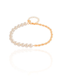 Pulseira Pérolas Cordão Baiano Banhado a Ouro 18K