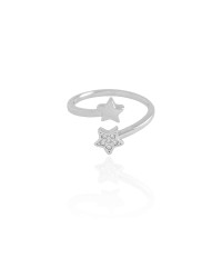 Anel Ajustável Estrelas Cravejado Cristal Tamanho G Ródio Branco
