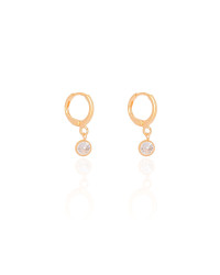 Brinco Argola Click Ponto de Luz Cristal 2.0 cm Banhado a Ouro 18K