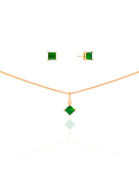 Conjunto Quadrado Esmeralda 4 mm Banhado a Ouro 18K