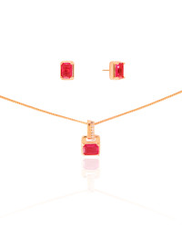 Conjunto Retangular Rubi Cravejado Cristal Banhado na Ouro 18K