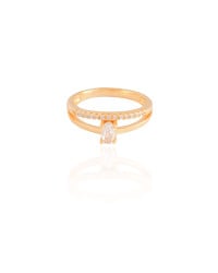 Anel Duplo Oval Cravejado Cristal Tamanho 16 Banhado a Ouro 18K