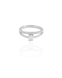 Anel Duplo Oval Cravejado Cristal Tamanho 18 Ródio Branco