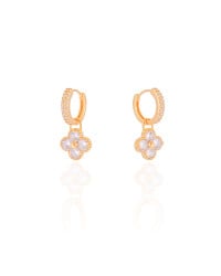 Brinco Argola Click Flor Cristal 2.4 cm Banhado a Ouro 18K