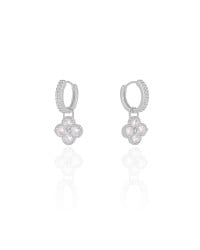 Brinco Argola Click Flor Cristal 2.4 cm Ródio Branco