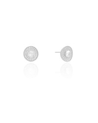 Brinco Redondo Côncavo Cravejado Cristal 1.2 cm Ródio Branco