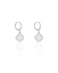 Brinco Argola Click Trevo Cristal 2.6 cm Ródio Branco