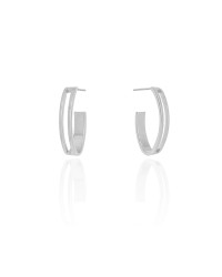 Brinco Argola Elíptica Vazada 2.4 cm Ródio Branco