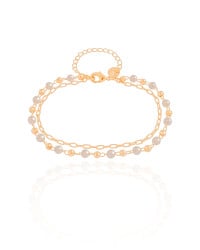 Pulseira Dupla Elos Pérolas Banhado a Ouro 18K
