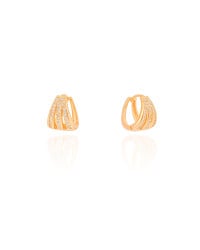 Brinco Argola Click Filetes Cravejados Cristal 1.4 cm Banhado a Ouro 18K