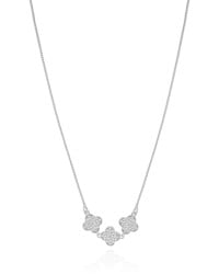 Gargantilha Veneziana Trevos Cravejados Cristal Ródio Branco - 50 cm