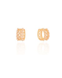 Brinco Argola Click Detalhada Baguetes Cristal 1.5 cm Banhado a Ouro 18K