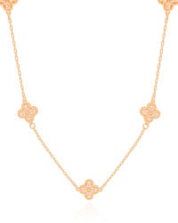 Gargantilha Elos Trevos Cravejados Cristal Banhado a Ouro 18K - 45 cm