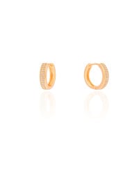 Brinco Argola Click Cravejado Cristal 1.4 cm Banhado a Ouro 18K