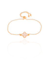 Pulseira Elos Trevo Madrepérola Fecho Gravata Banhado a Ouro 18K