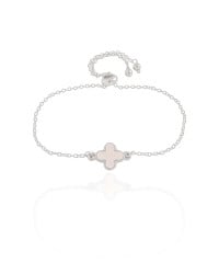 Pulseira Elos Trevo Madrepérola Fecho Gravata Ródio Branco