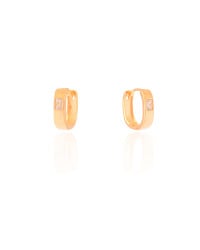 Brinco Argola Click Oval Baguete Cristal 1.5 cm Banhado a Ouro 18K
