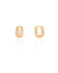 Brinco Argola Click em U Cravejada Cristal 1.6 cm Banhado a Ouro 18K