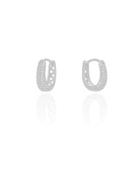 Brinco Argola Click em U Cravejada Cristal 1.8 cm Ródio Branco
