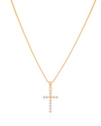 Gargantilha Veneziana Cruz Coração Cravejado Cristal Banhado a Ouro 18K - 45 cm