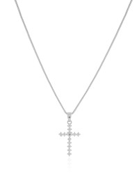 Gargantilha Veneziana Cruz Coração Cravejado Cristal Ródio Branco - 45 cm
