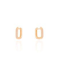 Brinco Argola Click Retangular Cravejado Cristal 1.6 cm Banhado a Ouro 18K
