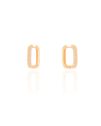 Brinco Argola Click Retangular Cravejado Cristal 1.8 cm Banhado a Ouro 18K