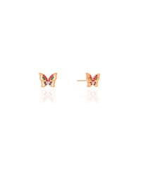 Brinco Infantil Borboleta Cravejada Colorida Banhado a Ouro 18K