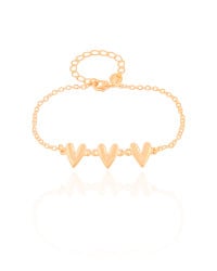 Pulseira Elos Corações Lisos Banhado a Ouro 18K