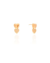 Brinco Coração Duplo Liso Cravejado Cristal 1.5 cm Banhado a Ouro 18K