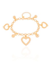 Pulseira Elos Corações e Bolas Lisas Banhado a Ouro 18K