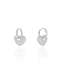 Brinco Argola Click Coração Cravejado Cristal 2.2 cm Ródio Branco