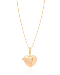Relicário Coração Cravejado Cristal Banhado a Ouro 18K - 45 cm