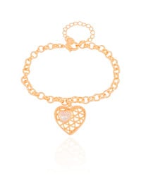 Pulseira Elos Coração Tela Cristal Banhado a Ouro 18K
