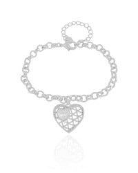 Pulseira Elos Coração Tela Cristal Ródio Branco