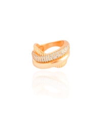 Anel Entrelaçado Detalhes Cravejado Cristal Tamanho 21 Banhado a Ouro 18K