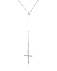 Gargantilha Gravata Bolinhas Cruz Cravejado Cristal Ródio Branco - 45 cm