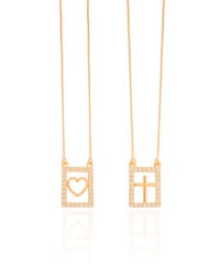 Escapulário Coração Cruz Cravejado Cristal Banhado a Ouro 18K
